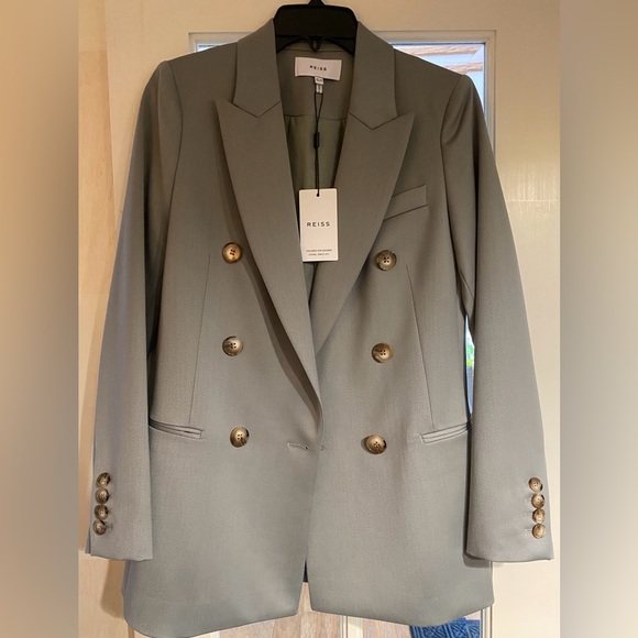 Reiss Jackets & Blazers - REISS- Sage Green Blazer with Gold-Tone Details